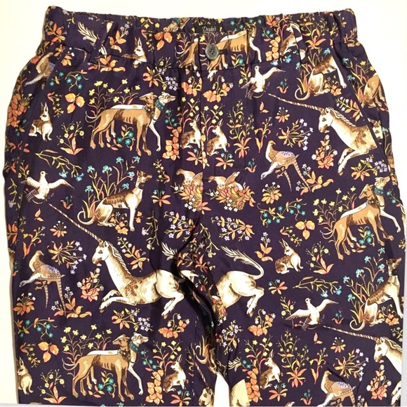 JCREW DRAKES London Trouser Pant Unicorn Dog Rabbit Bird Silk Pajama Navy Blue 0 - Picture 7 of 16